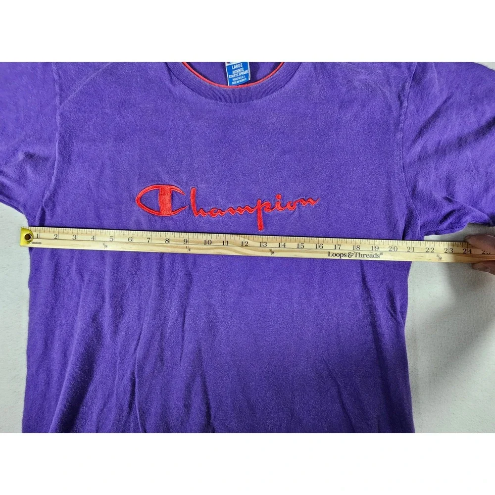 Vintage Champion T Shirt Mens Large Purple Red Script Logo Made in USA 90s - Picture 4 of 10